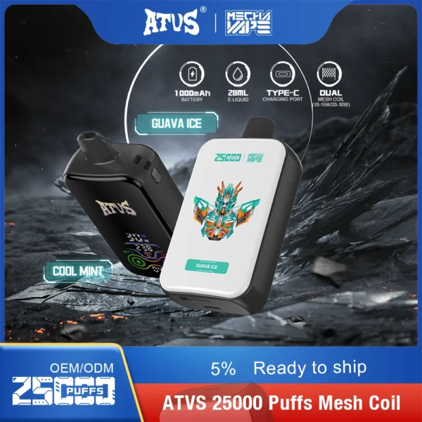ATVS 25000 Puffs Dual Mesh 5% Перезаряжаемые одноразовые ручки для вейпов с низким содержанием никотина, оптовая покупка оптом - BoatVape - 8