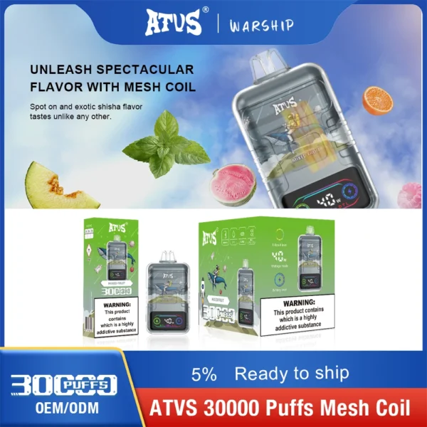ATVS 30000 Puffs Dual Mesh 5% Перезаряжаемые одноразовые ручки для вейпов с низким содержанием никотина, оптовая покупка оптом - BoatVape - 9