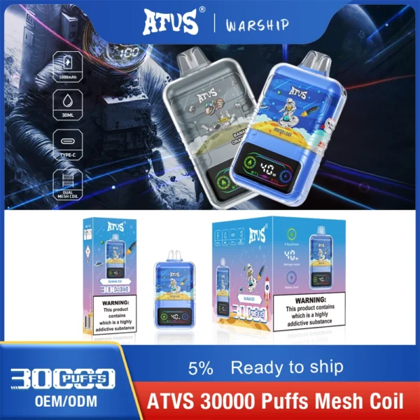 ATVS 30000 Puffs Dual Mesh 5% Перезаряжаемые одноразовые ручки для вейпов с низким содержанием никотина, оптовая покупка оптом - BoatVape - 8