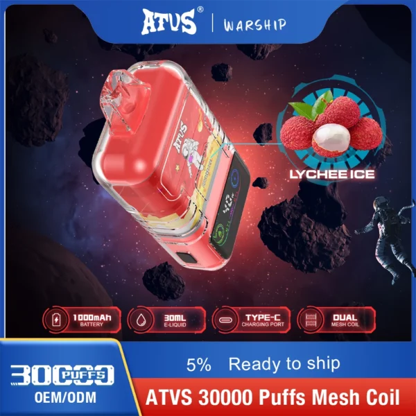 ATVS 30000 Puffs Dual Mesh 5% Перезаряжаемые одноразовые ручки для вейпов с низким содержанием никотина, оптовая покупка оптом - BoatVape - 5