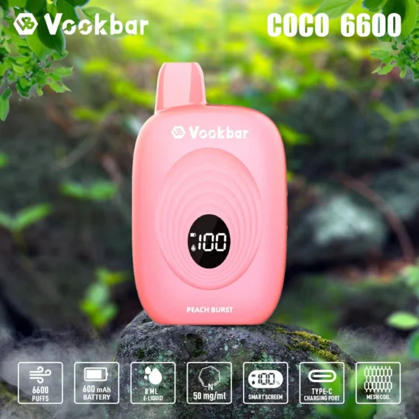 Vookbar Coco 6600 Puffs Digital Smart Screen 3% Перезаряжаемая одноразовая ручка для электронных сигарет с низким содержанием никотина Купить оптом - BoatVape - 5